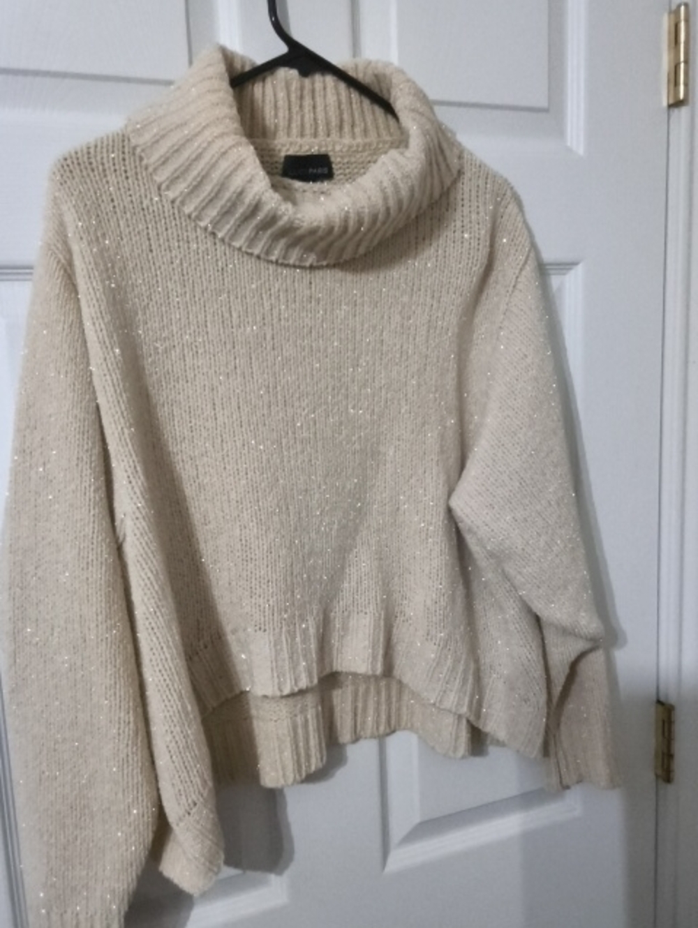 Lucy Paris Cream Sparkle Cowl Neck Sweater
